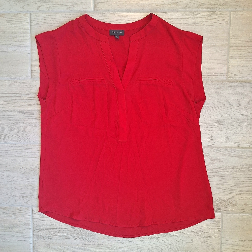 The Limited Women's Red Sleeveless V-neck Lightweight Blouse Faux Pockets Medium